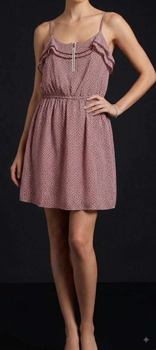 Southern Thread Maroon And White Print Ruffle Strap Mini Dress Size L